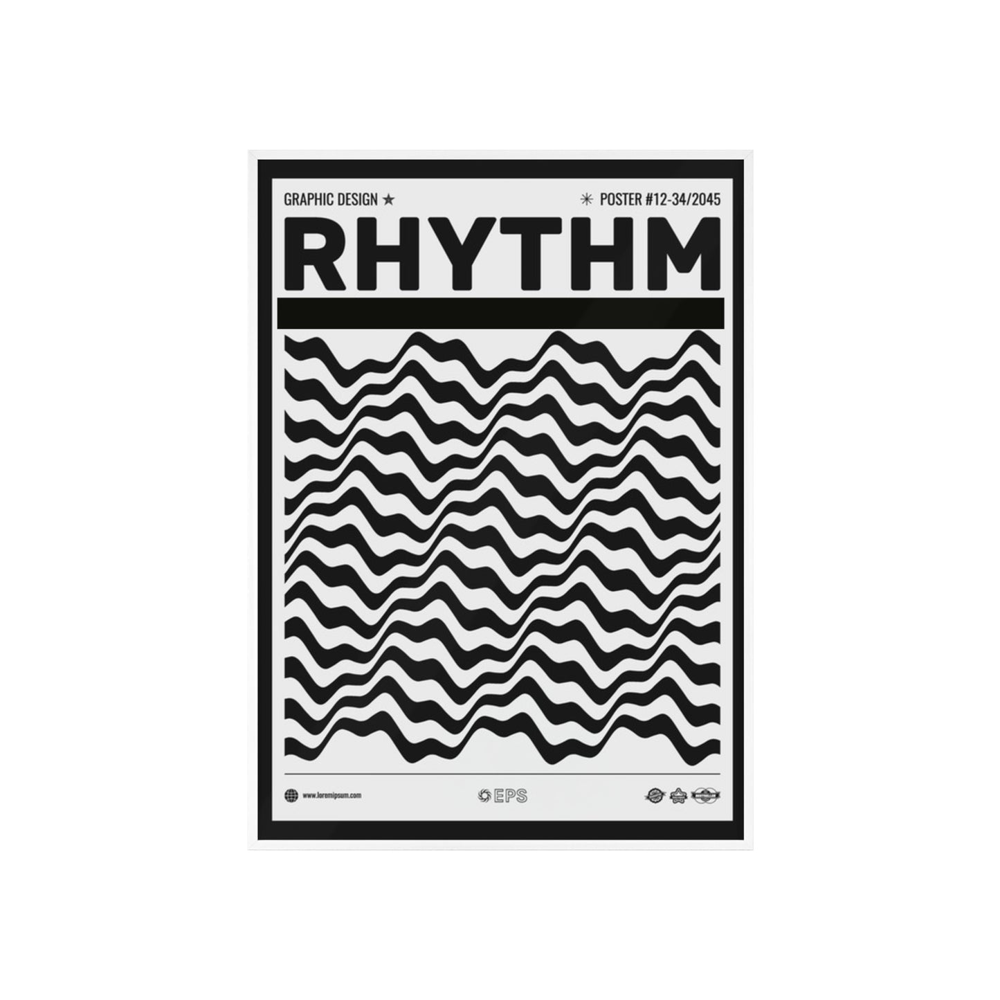 Rhythm Wave Art Poster with Wooden Frame — Black & White Modern Wall Print
