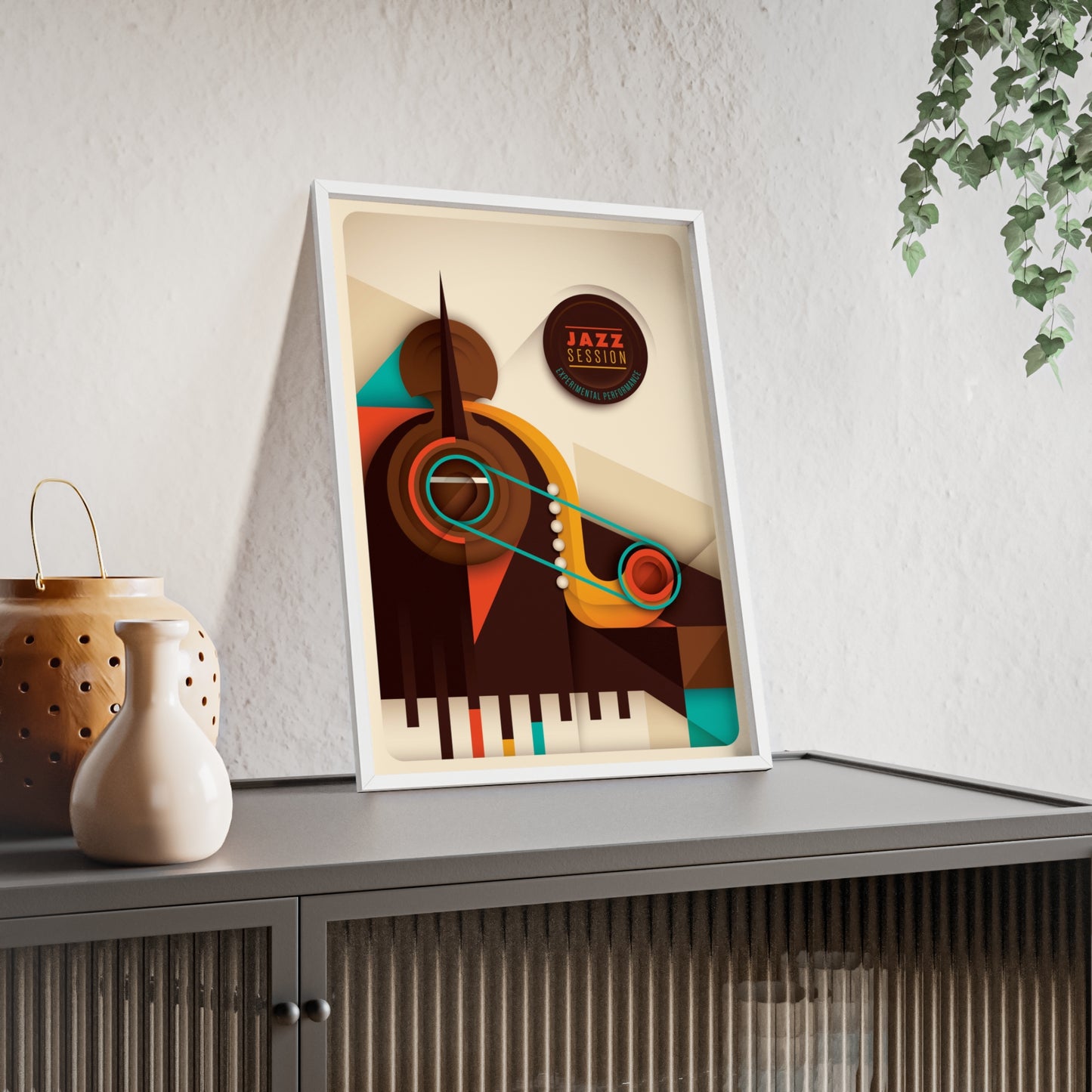 Jazz Session Poster with Wooden Frame – Retro Abstract Music Wall Art