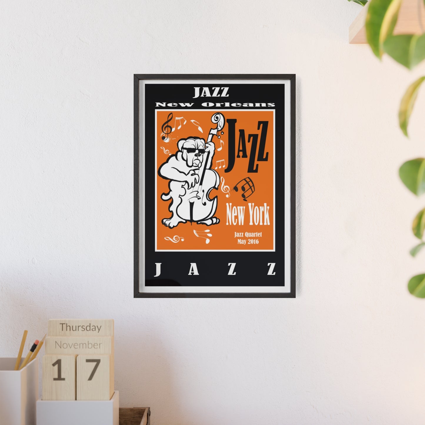 Jazz Poster with Wooden Frame — New Orleans/New York Music Print