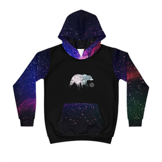 Kids Galaxy Bear Hoodie – Cosmic Space Pullover for Children