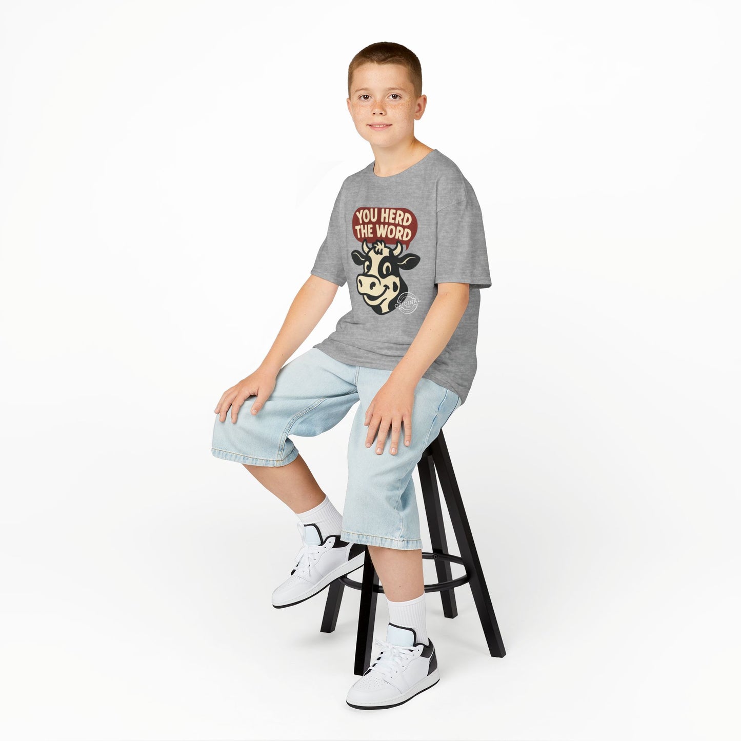 Kids T‑Shirt — 'You Herd the Word' Cow Front & 'Faith Over Fear' Farm Graphic