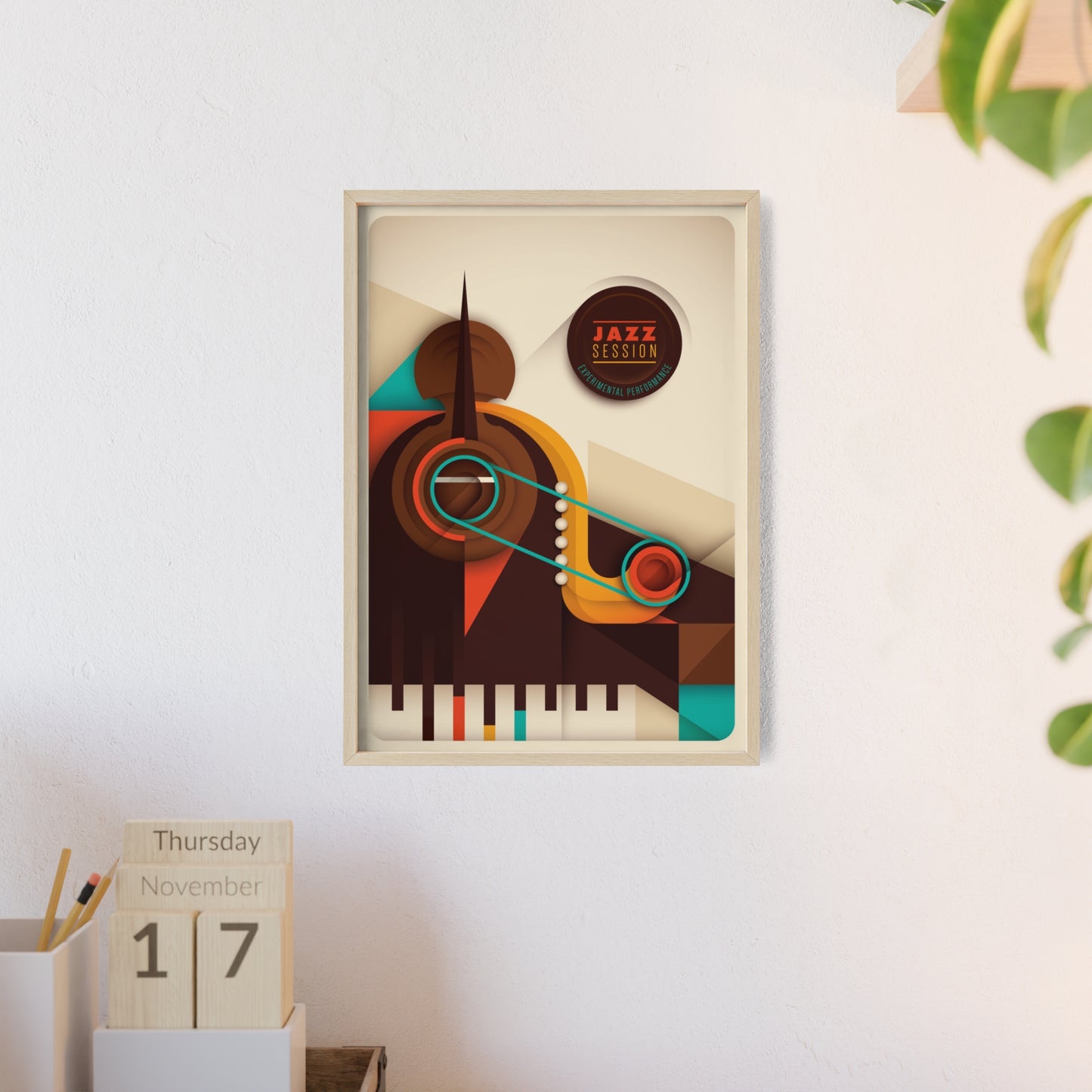 Jazz Session Poster with Wooden Frame – Retro Abstract Music Wall Art