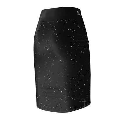 Starfield Black Pencil Skirt — Women's Sparkle Night Sky Print