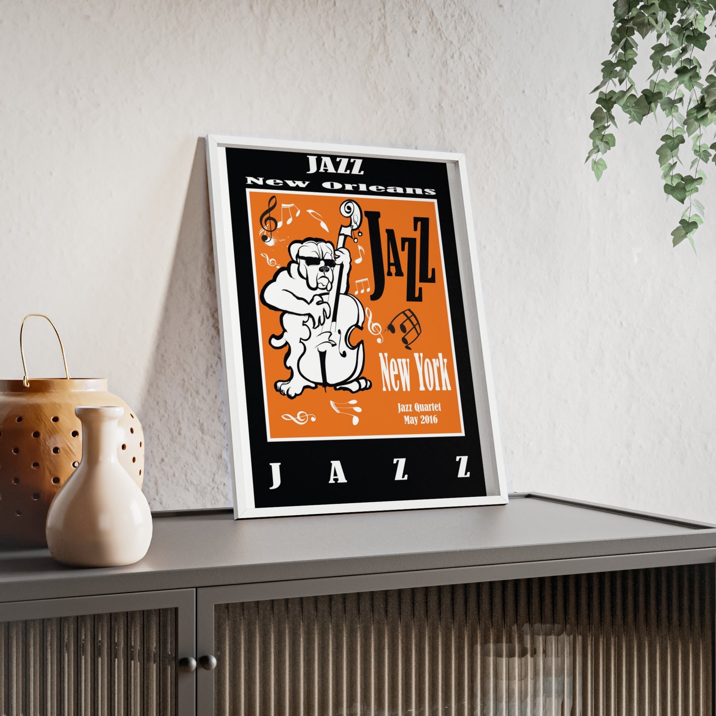 Jazz Poster with Wooden Frame — New Orleans/New York Music Print