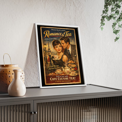 Romance & Tea Vintage Cafe Poster — Framed Wall Art