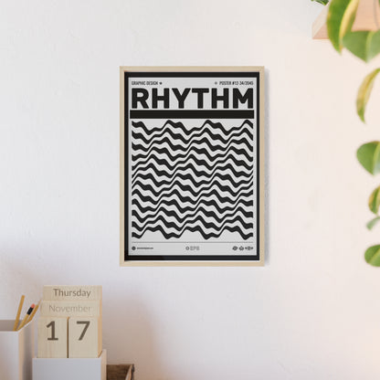 Rhythm Wave Art Poster with Wooden Frame — Black & White Modern Wall Print