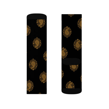 Gold Paisley Pattern Crew Socks