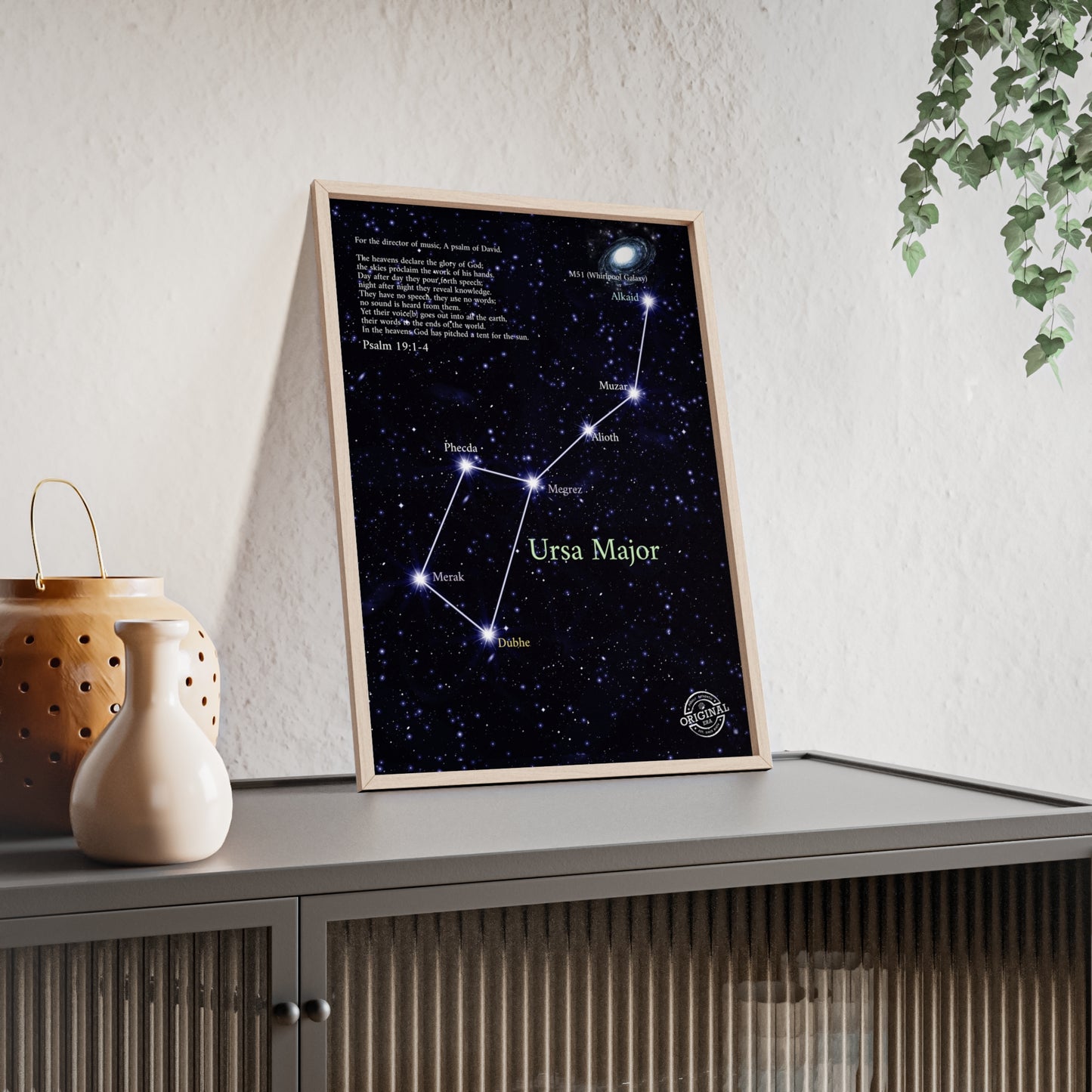 Ursa Major Constellation Star Map Poster with Wooden Frame — Astrology Wall Art