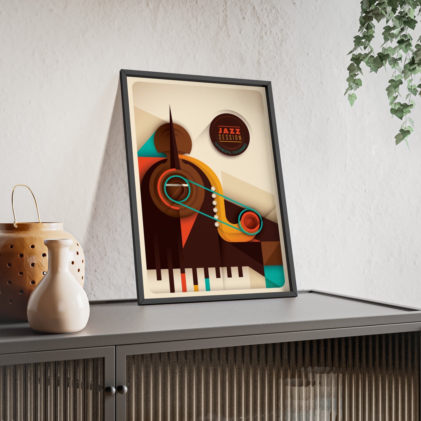 Jazz Session Poster with Wooden Frame – Retro Abstract Music Wall Art