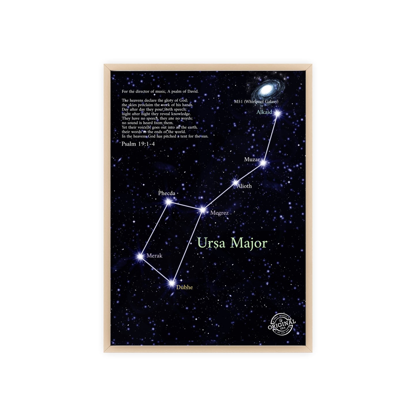Ursa Major Constellation Star Map Poster with Wooden Frame — Astrology Wall Art