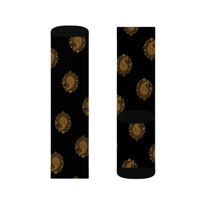 Gold Paisley Pattern Crew Socks