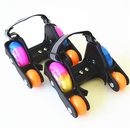 1Pair Children Roller Skates Adjustable Size Four-wheeled PU 4 Fire Wheels