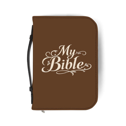 Brown Zippered "My Bible" Leather Bible Cover — Protective Carry Case for Church, Travel & Devotions