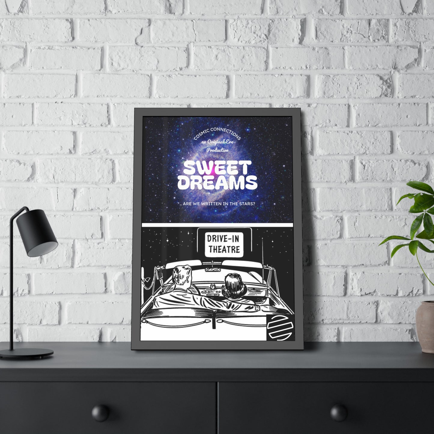 Sweet Dreams Drive-In Framed Poster — Retro Night Sky Print