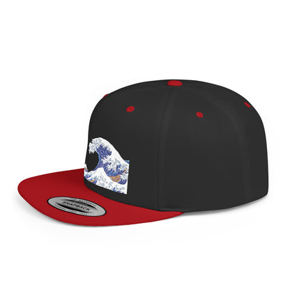 Snapback Hat — Blue Wave Japanese Art Flat-Bill Cap