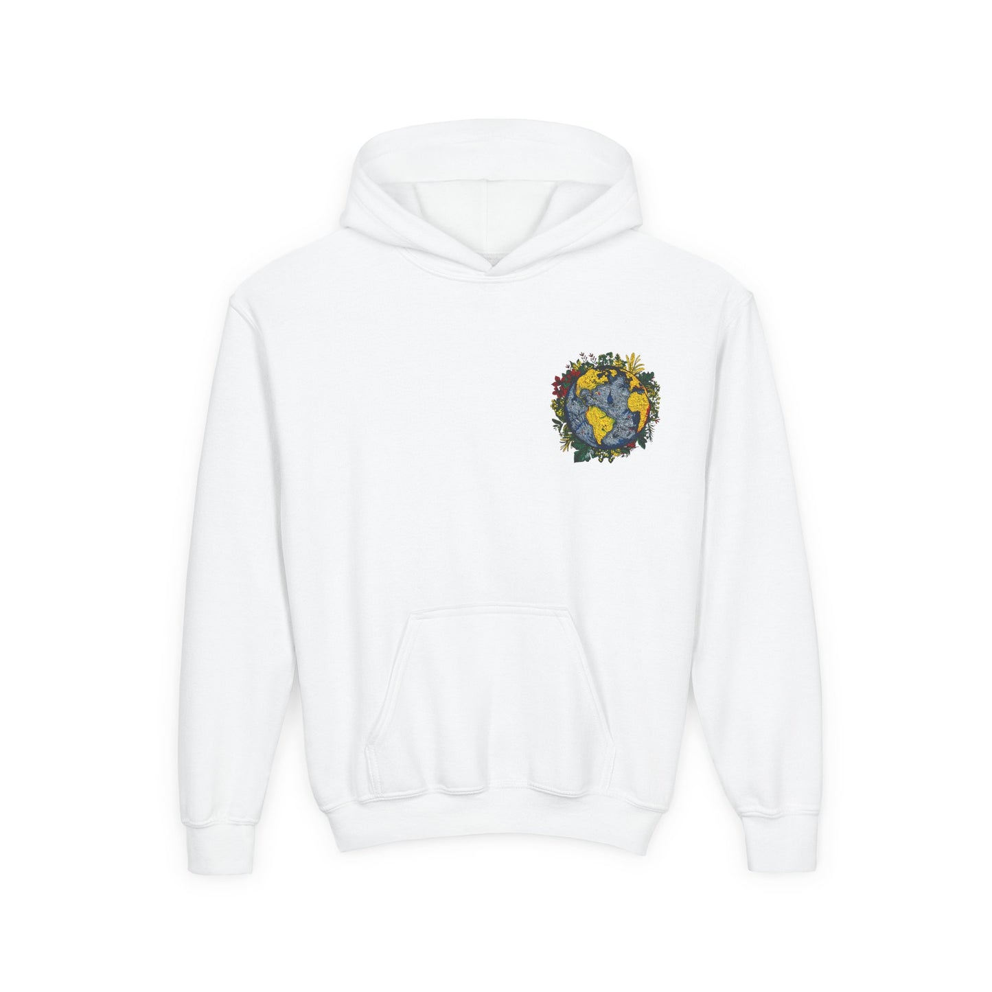 Youth Hoodie — Earth Floral Heart Graphic Kids Sweatshirt