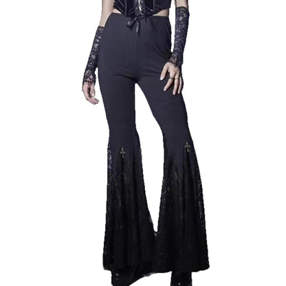 Laced Stitching Dark Style Cross Bell-bottom Pants