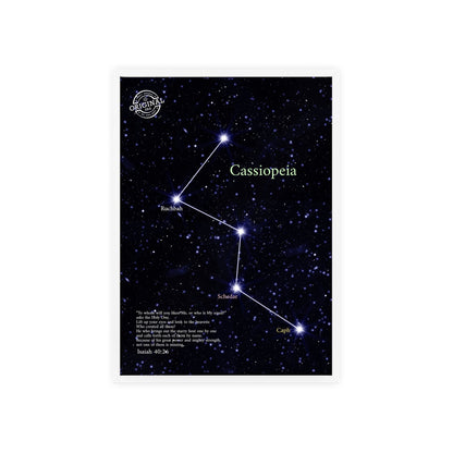 Cassiopeia Constellation Poster with Wooden Frame — Star Map Wall Art