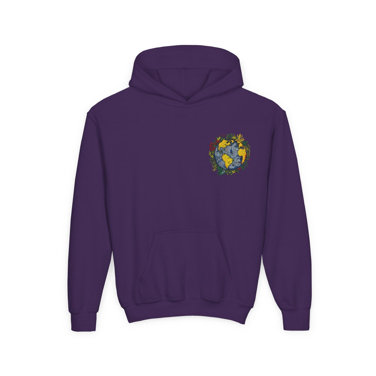 Youth Hoodie — Earth Floral Heart Graphic Kids Sweatshirt