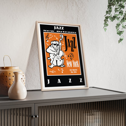 Jazz Poster with Wooden Frame — New Orleans/New York Music Print