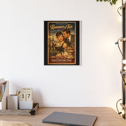 Romance & Tea Vintage Cafe Poster — Framed Wall Art