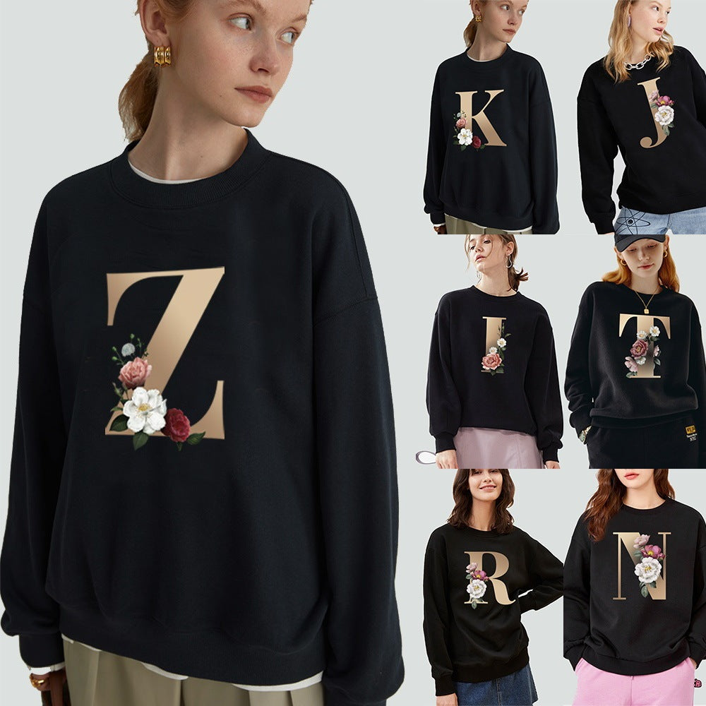 Printed Name Initial Series Black Pullover