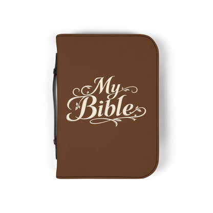 Brown Zippered "My Bible" Leather Bible Cover — Protective Carry Case for Church, Travel & Devotions