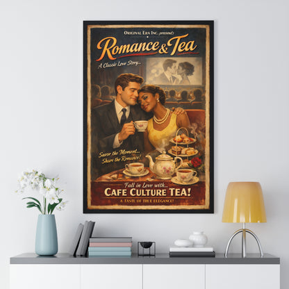 Romance & Tea Vintage Café Poster — Framed Wall Art