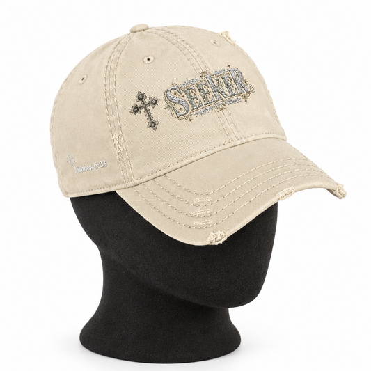 Seeker Embroidered Distressed Dad Hat — Vintage Faith Baseball Cap