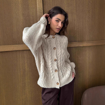 Women's Twist Fashion Round Neck Retro Long Sleeve Sweater