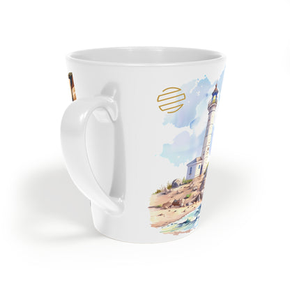 Sailboat & Lighthouse Latte Mug — 12oz Coastal Nautical Coffee Cup