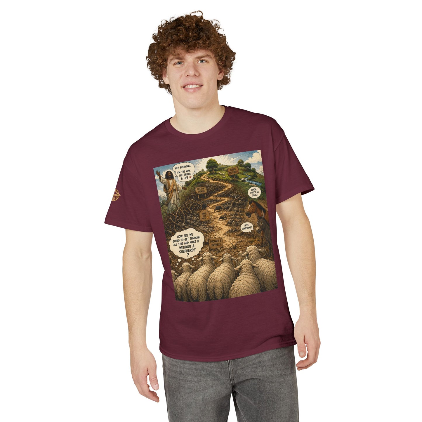Sheep In the Wild Graphic T-Shirt — "God Has My Back" Faith Tee