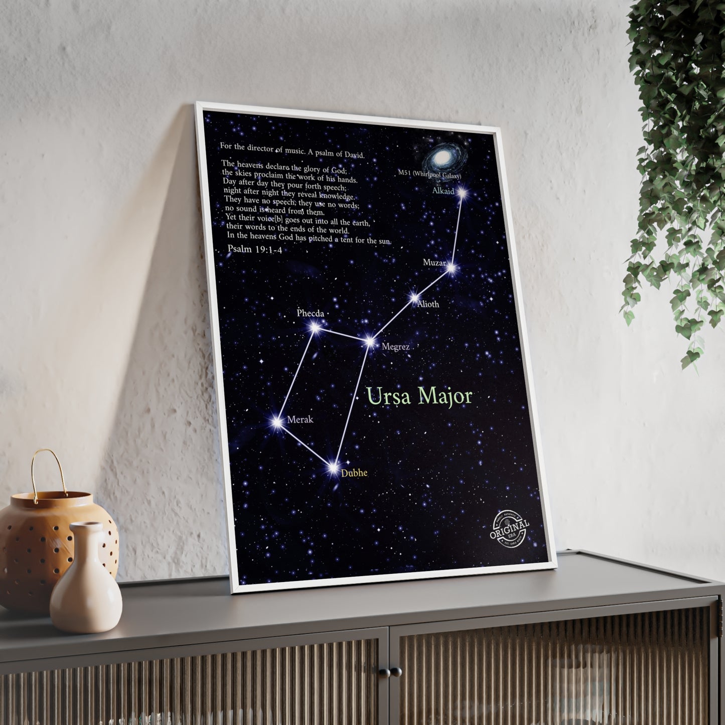 Ursa Major Constellation Star Map Poster with Wooden Frame — Astrology Wall Art