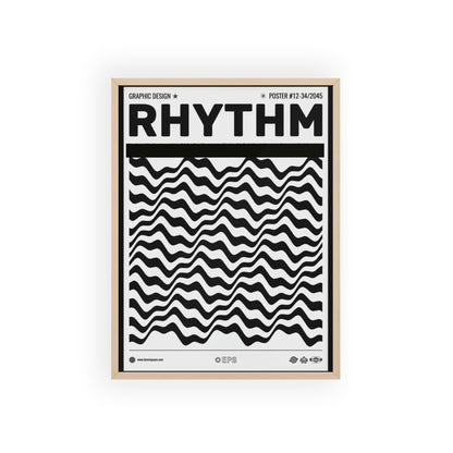 Rhythm Wave Art Poster with Wooden Frame — Black & White Modern Wall Print