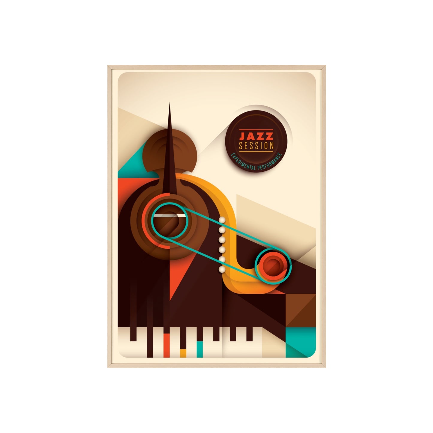 Jazz Session Poster with Wooden Frame – Retro Abstract Music Wall Art