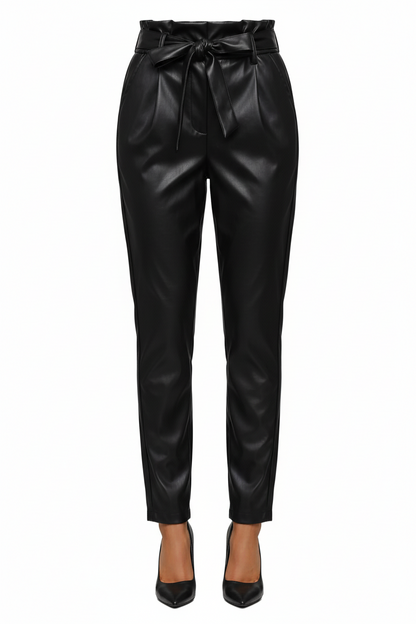 High Waist Leather Tie-Waist Pants