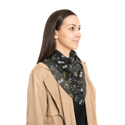 Game Of Love Silky Dark Scarf – Gothic Rose & Crystal Pattern