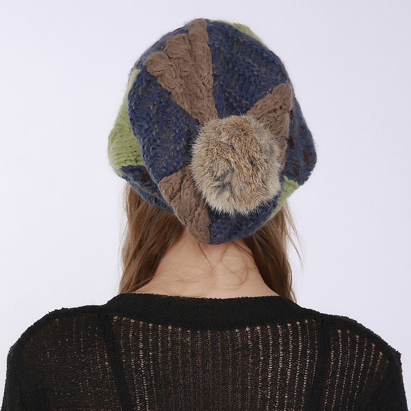 Wool Hat, Rabbit Fur Hat, Vintage Patch Hat