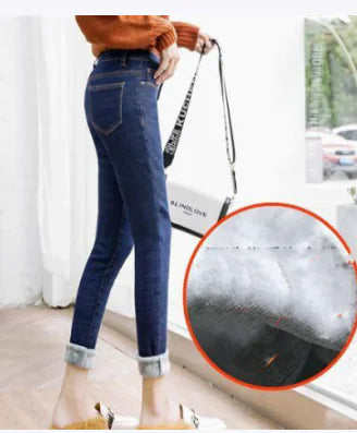 Women's Black Warm Cotton Slim Fit Pants