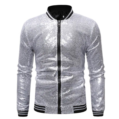 Glittery Stand Collar Baseball Jacket