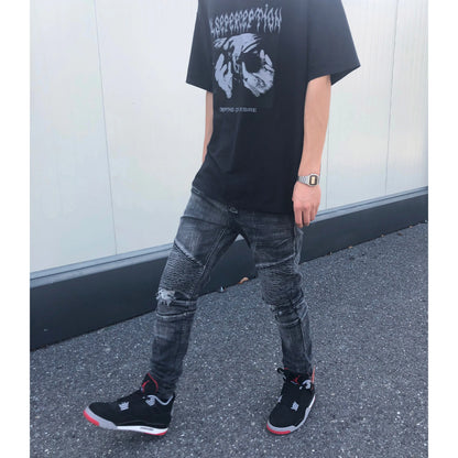 ZS Slim Fit Distressed Motorcycle Jeans