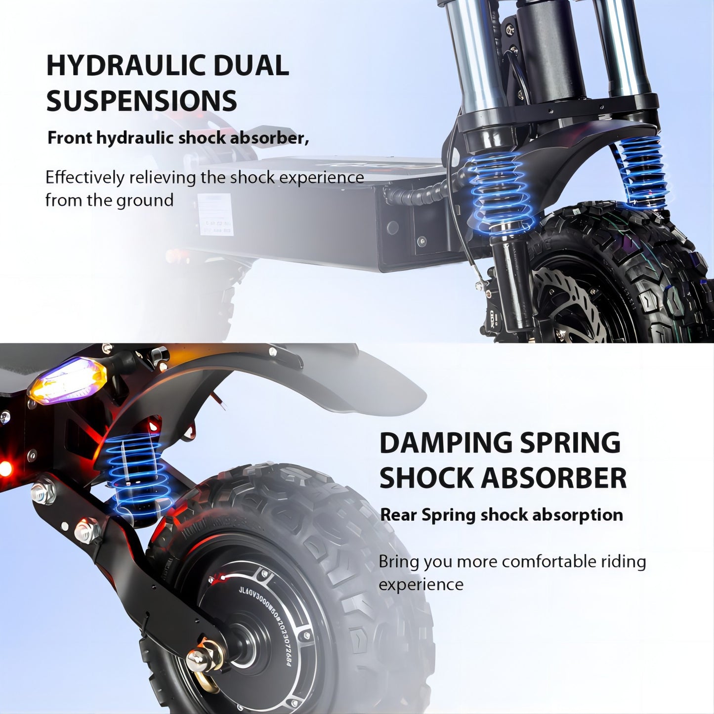 6000W Power Dual Motor Top Speed 50MPH Electric Scooter With Seat - 60V 35Ah Battery 50 Miles Range (11" Off-Road Tires)