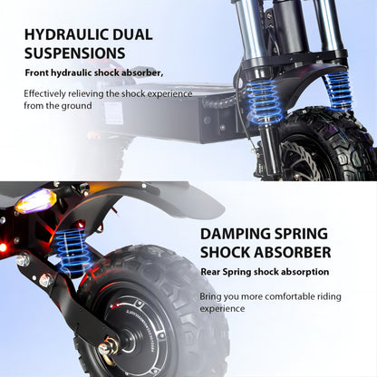 6000W Power Dual Motor Top Speed 50MPH Electric Scooter With Seat - 60V 35Ah Battery 50 Miles Range (11" Off-Road Tires)