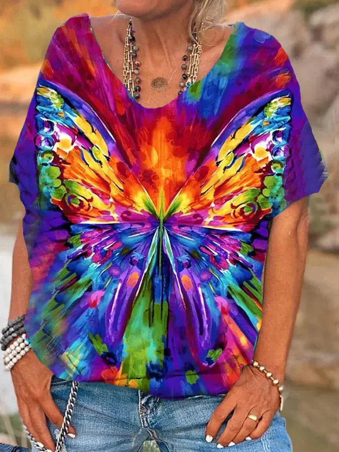 Women's Abstract Figure Print V-Neck T-Shirt