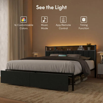 Charging Full Bed Frame with LED Ambiance