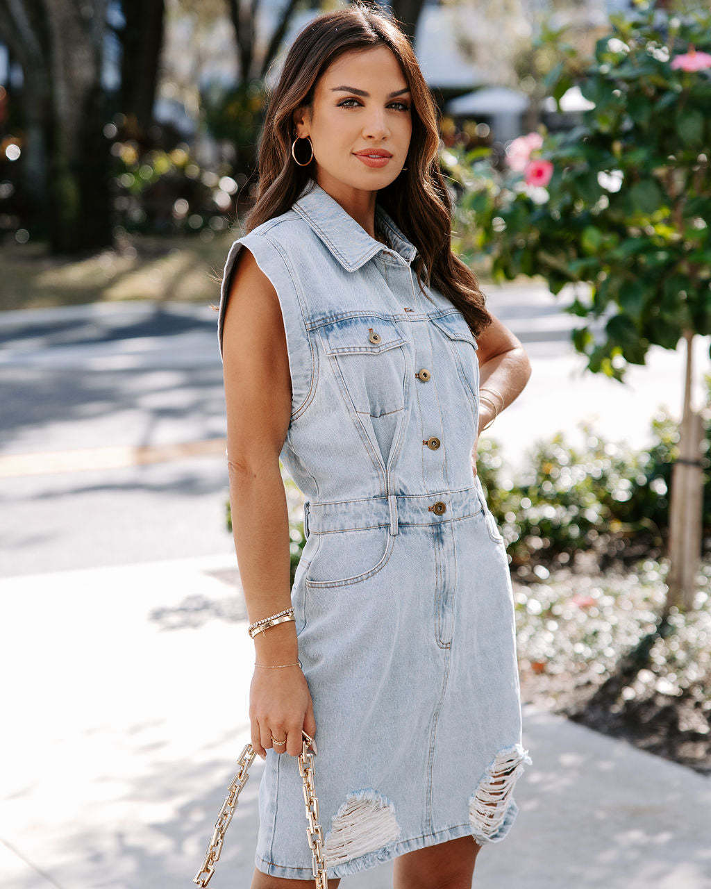 Solid Color Denim Midi Dress
