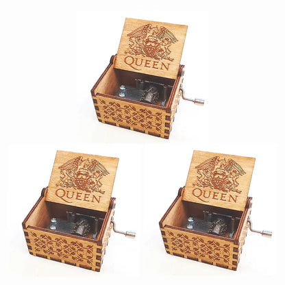 Queen Carved Music Box - Classic Hand-Crank Wooden Box