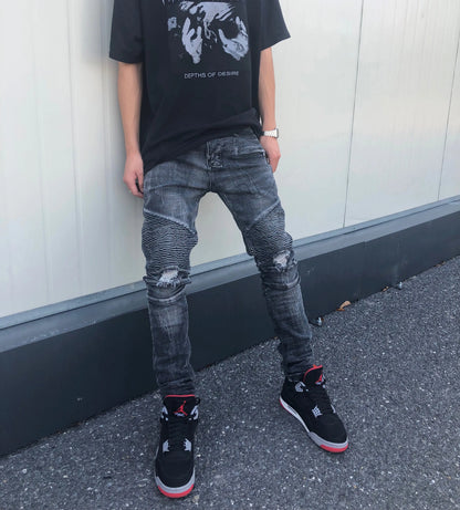 ZS Slim Fit Distressed Motorcycle Jeans
