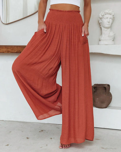 Cotton Wide-leg Pants Loose And Elastic Pocket Casual Pants