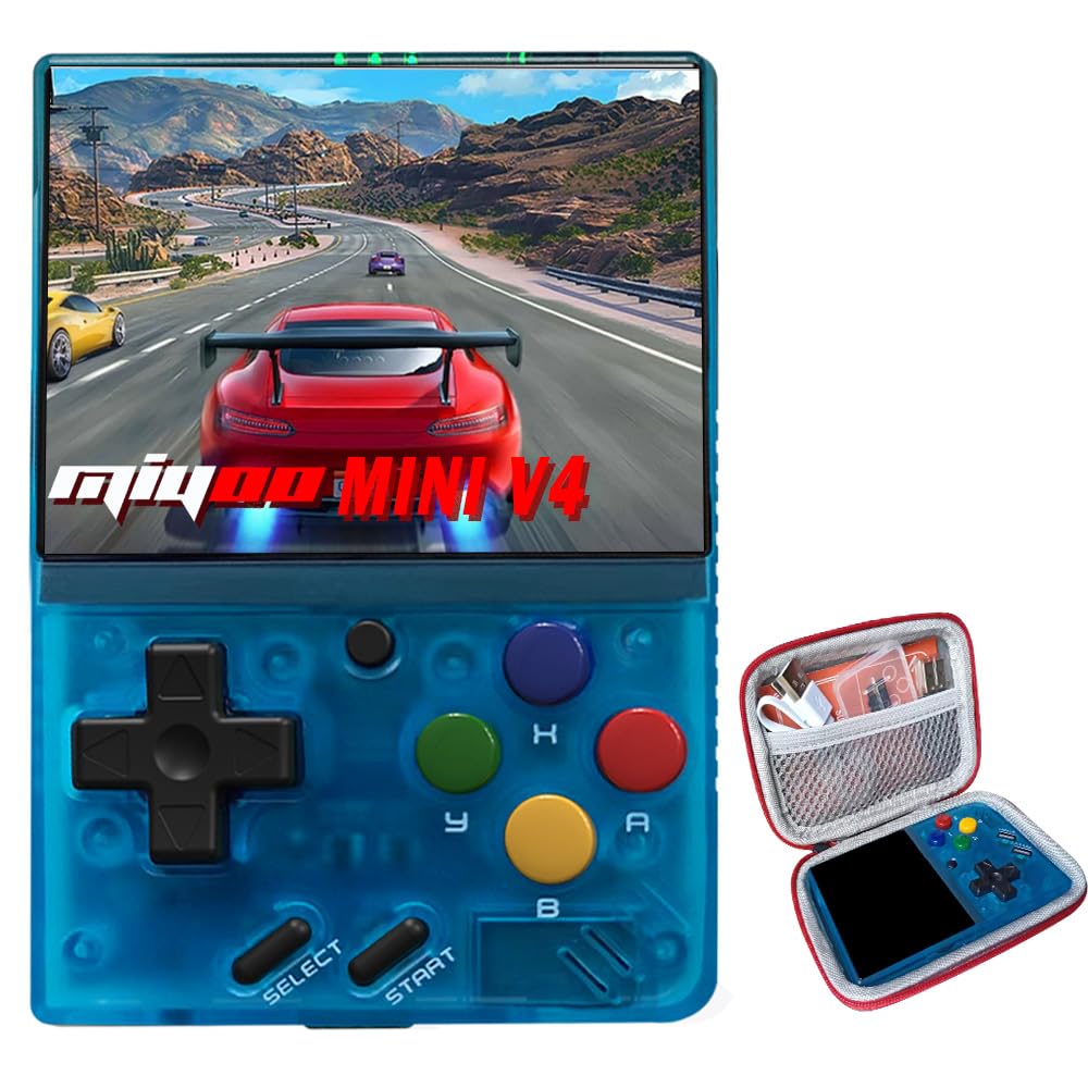 Miyoo Miyoo Mini V4 Retro Game Console Portable Handheld Game Console with Storage Case 2.8HD Screen 2000mah Battery Support RTC Blue